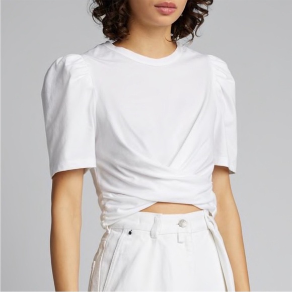 A.L.C. Monica Cropped Tie-Back Short Sleeve Cotton Tee New Size Medium - Picture 3 of 13